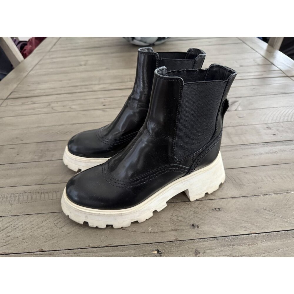 Alexander McQueen Black Leather Chelsea Booties with White Lug Sole
